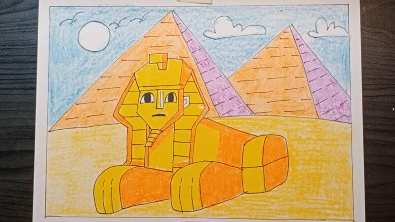 Vẽ tranh kim tự tháp và nhân sư Ai Cập cổ đại đơn giản