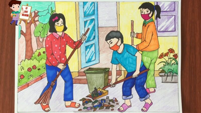 vẽ tranh lao động giữ gìn vệ sinh lớp học