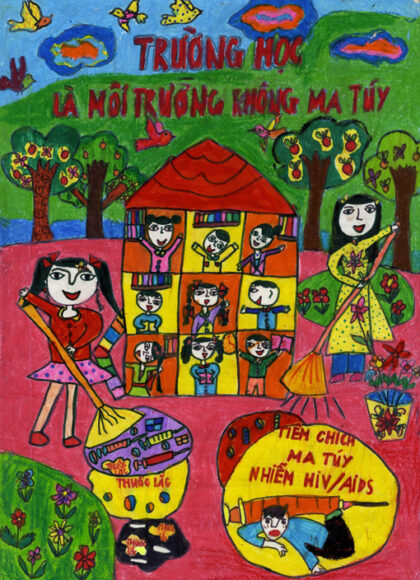 Vẽ tranh phòng chống HIV AIDS đơn giản của học sinh