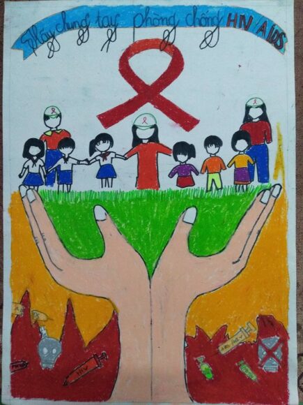 Vẽ tranh phòng chống HIV AIDS đơn giản, quá ý nghĩa