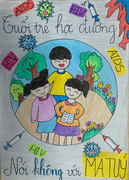 Vẽ tranh phòng chống HIV AIDS đơn giản trong học đường