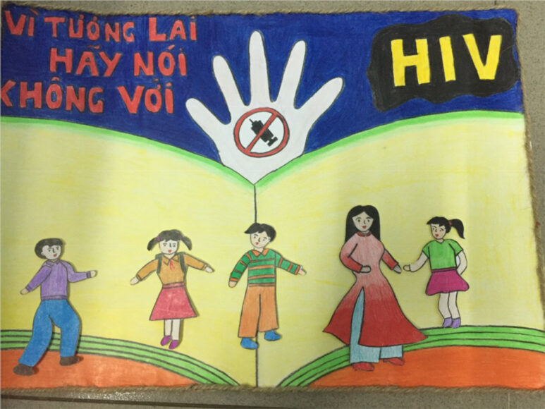 Vẽ tranh phòng chống HIV AIDS trong học đường đơn giản