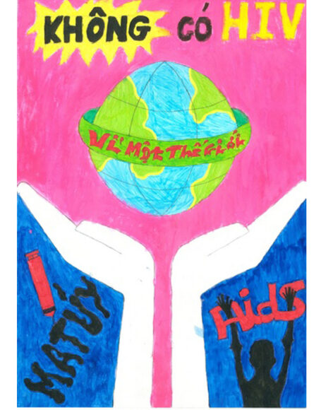 Vẽ tranh phòng chống HIV AIDS với khẩu hiệu vì một thế giới không có HIV AIDS