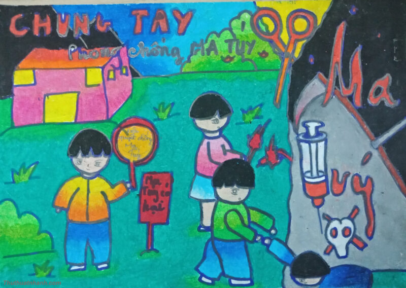 Vẽ tranh phòng chống ma túy đơn giản của học sinh