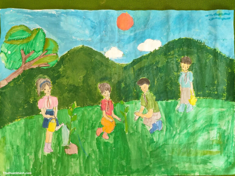 Vẽ tranh thiếu nhi làm nghìn việc tốt bảo vệ môi trường