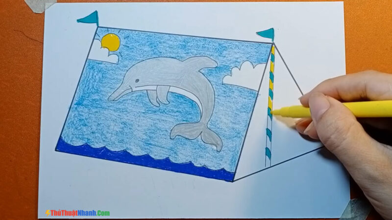 Vẽ tranh trang trí lều trại đơn giản cảnh biển