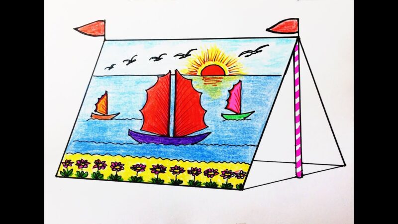 Vẽ tranh trang trí lều trại thuyền và biển