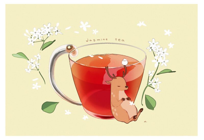 Hình ảnh đơn giản chú hươu tựa vào ly nước