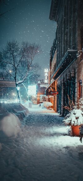 hình nền đèn đường cho iphone trên con phố mùa đông