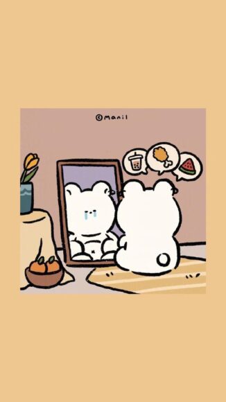 hình nền đơn giản con thỏ soi gương