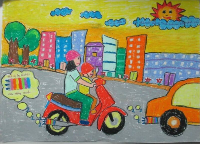 tranh vẽ đề tài những phát minh kỳ diệu lọc khí thải giao thông