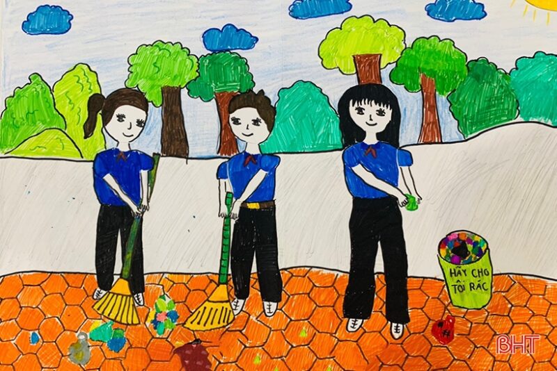 tranh vẽ Đoàn trong trái tim tôi thanh niên tình nguyện hoạt động bảo vệ môi trường