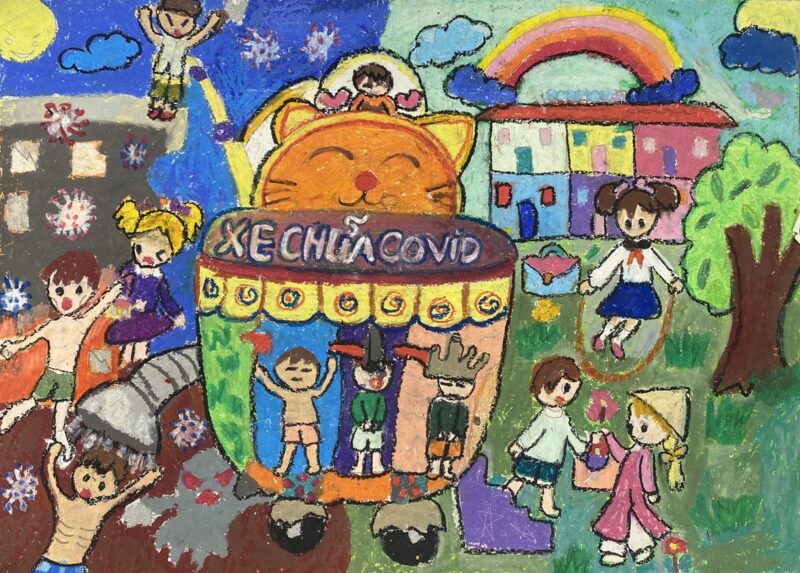 tranh vẽ những phát minh kỳ diệu xe chữa trị bệnh covid