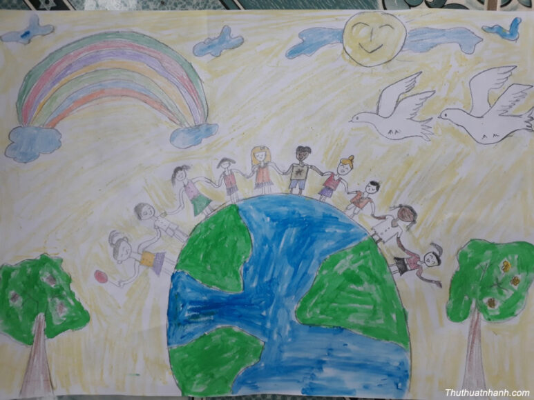 Tranh vẽ thành phố hòa bình đơn giản mà ý nghĩa