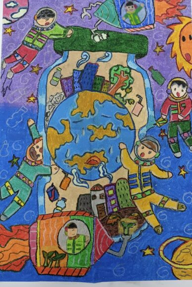 tranh vẽ vì môi trường tương lai bảo vệ trái đất trong chiếc hủ