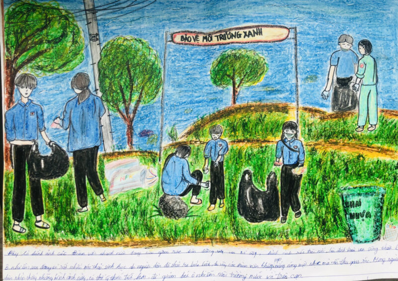 tranh vẽ vì môi trường tương lai trồng cây phủ xanh đồi trọc