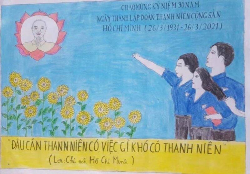 Vẽ tranh Đoàn trong trái tim tôi thanh niên làm theo lời chủ tịch Hồ Chí Minh