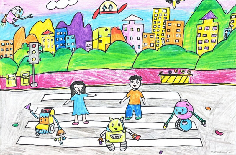 Vẽ tranh những phát minh diệu kỳ về người máy nhặt rác đường phố