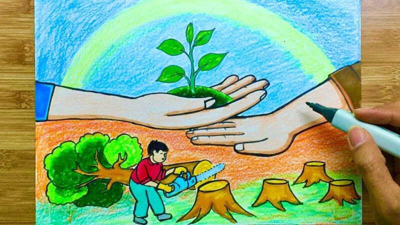 vẽ tranh vì môi trường tương lai ngăn chặn hành động chặt cây