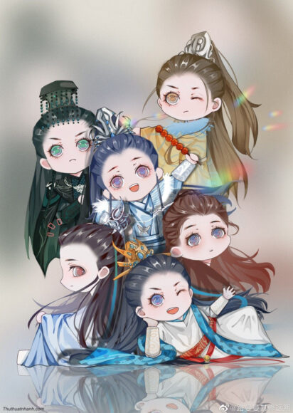 Hình nền 12 vị thần Trường Nguyệt Tẫn Minh phiên bản chibi