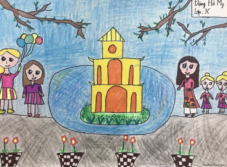Vẽ tranh Hà Nội trong em đơn giản của học sinh lớp 3