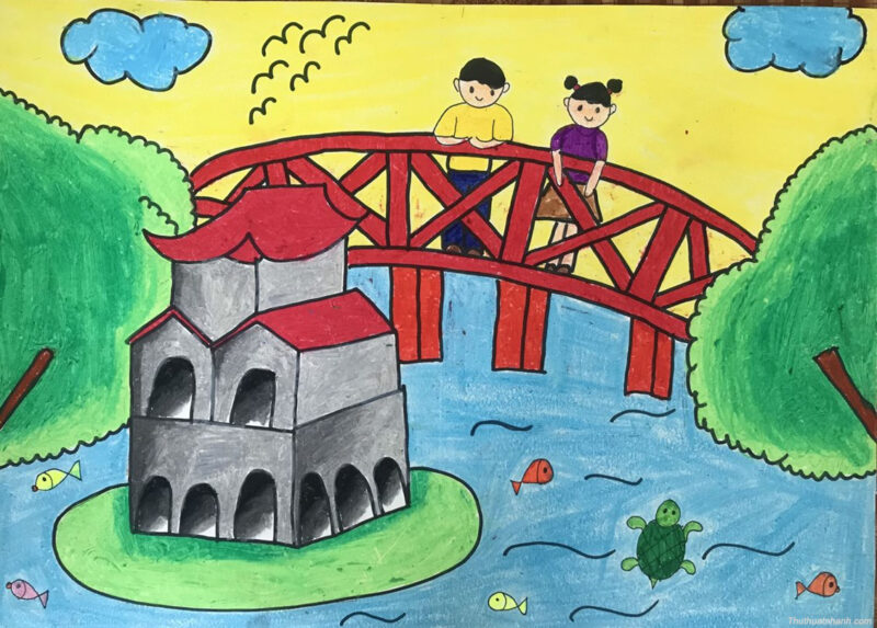 Vẽ tranh Hà Nội trong em đơn giản nhất