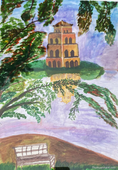 Vẽ tranh Hà Nội trong em phong cảnh hồ Gươm