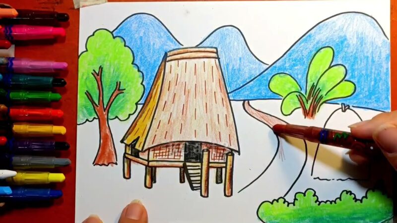 Vẽ tranh sắc màu Tây Nguyên cực đơn giản