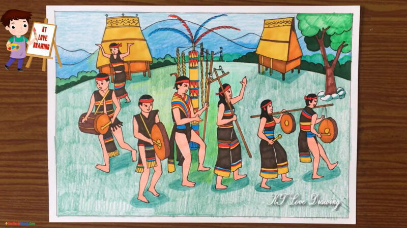 Vẽ tranh sắc màu Tây Nguyên lễ hội cồng chiêng