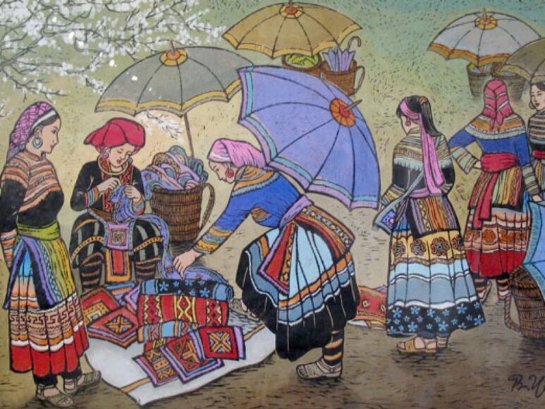 Vẽ tranh sắc màu Tây Nguyên trang phục đẹp