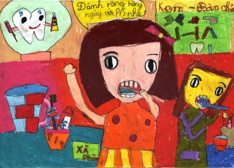 Tranh vẽ bé đánh răng