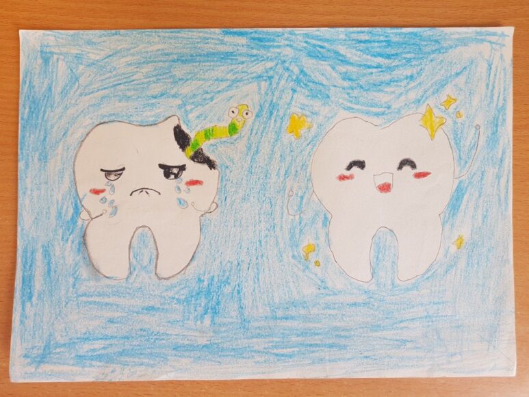 Vẽ tranh nha khoa học đường - chiếc răng bị sâu và chiếc răng khỏe