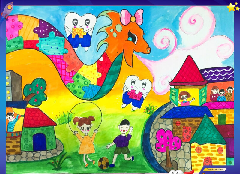 Vẽ tranh nha khoa học đường những chiếc răng xinh