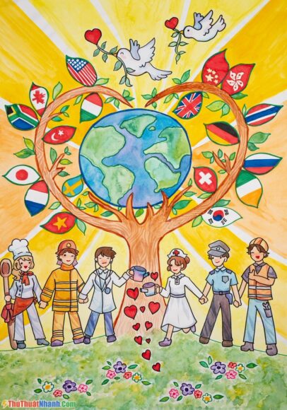 tranh vẽ thành phố hòa bình đẹp, đơn giản lớp 9