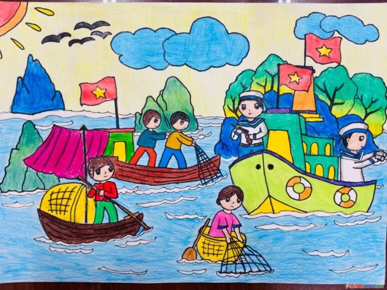 Vẽ tranh biển đảo quê hương đơn giản mà đẹp