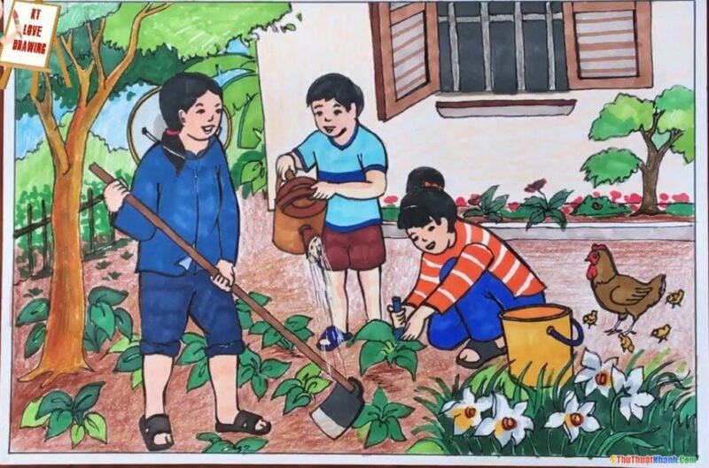 vẽ tranh đề tài lao động lớp 8 đẹp nhất