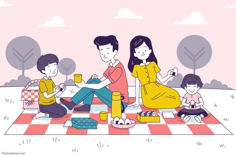 Vẽ tranh gia đình hạnh phúc 4 người đơn giản