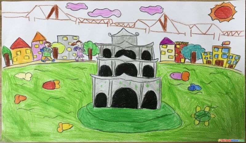 Vẽ tranh Hà Nội Trong Em đơn giản cua học sinh