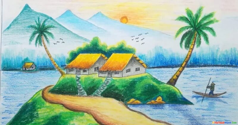vẽ tranh phong cảnh quê hương Việt Nam