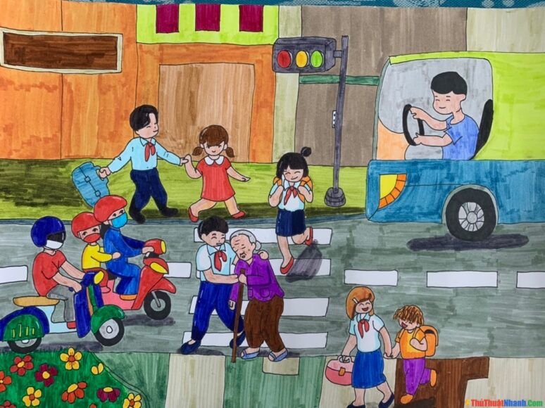 vẽ tranh thiếu nhi làm nghìn việc tốt trên giấy a3