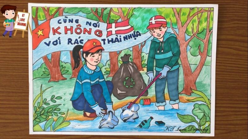 tranh vẽ tiêu dùng xanh trẻ em hai nước chung tay giữ gìn môi trường