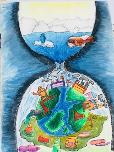 vẽ tranh cổ động tiêu dùng xanh với thiết kế hình đồng hồ cát