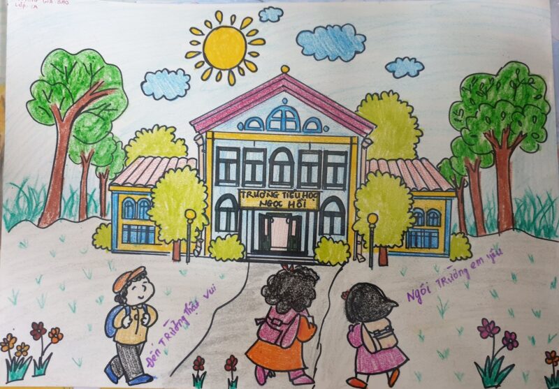 Vẽ tranh ngôi trường mơ ước của các em học sinh tiểu học