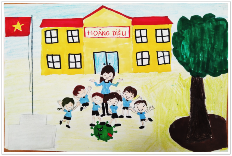 Vẽ tranh ngôi trường mơ ước cực đơn giản