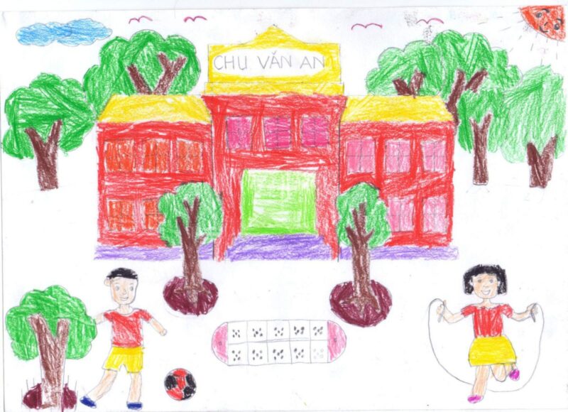 Vẽ tranh ngôi trường mơ ước đầy tình thương mến thương