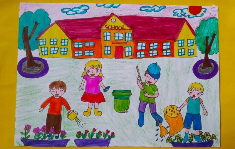 Vẽ tranh ngôi trường mơ ước đẹp đơn giản