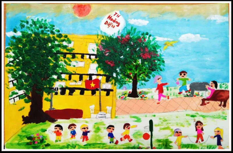 Vẽ tranh ngôi trường mơ ước đơn giản đẹp