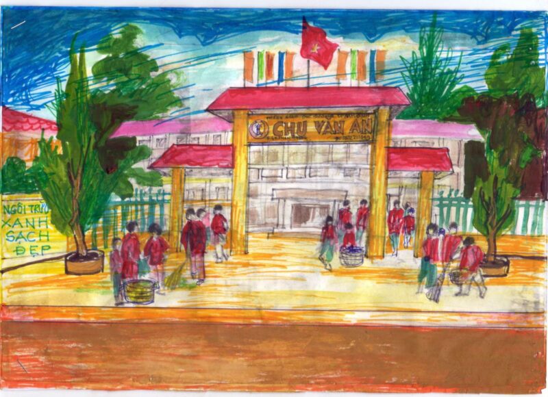 Vẽ tranh ngôi trường mơ ước đơn giản nhộn nhịp