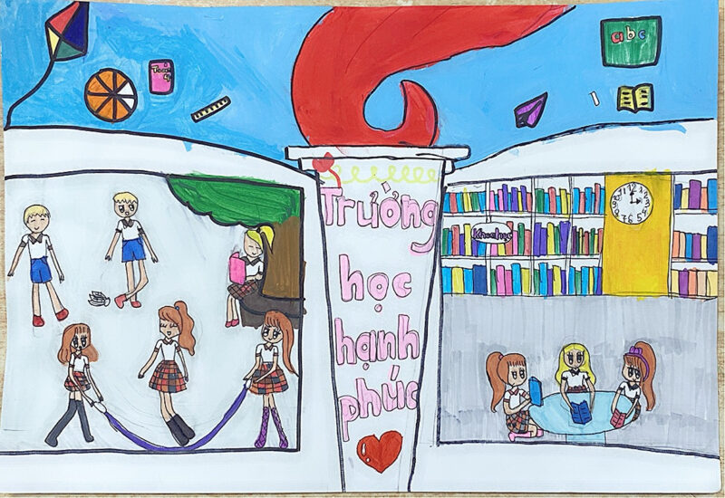 Vẽ tranh ngôi trường mơ ước hạnh phúc vui vẻ