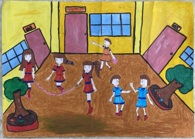 Vẽ tranh ngôi trường mơ ước vui vẻ